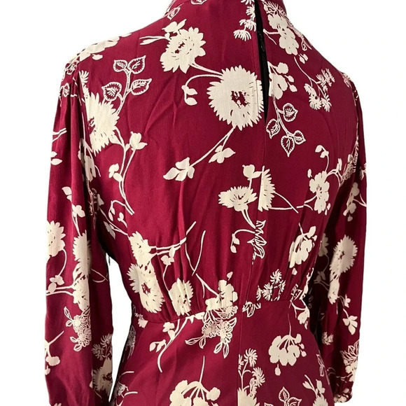 Ghost London Viscose Floral Retro Midi Dress Gathered Sleeves Old Hollywood XS - Picture 4 of 15